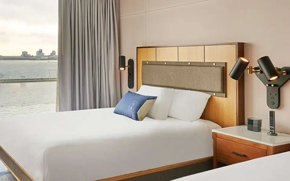 Guest room with a lake view at Sable at Navy Pier. 